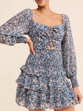 ASTR Marietta Long Sleeve Tiered Mini Dress, NEW